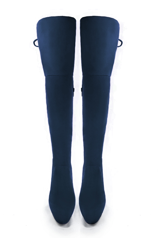 Navy blue women's leather thigh-high boots. Round toe. High block heels. Made to measure. Top view - Florence KOOIJMAN